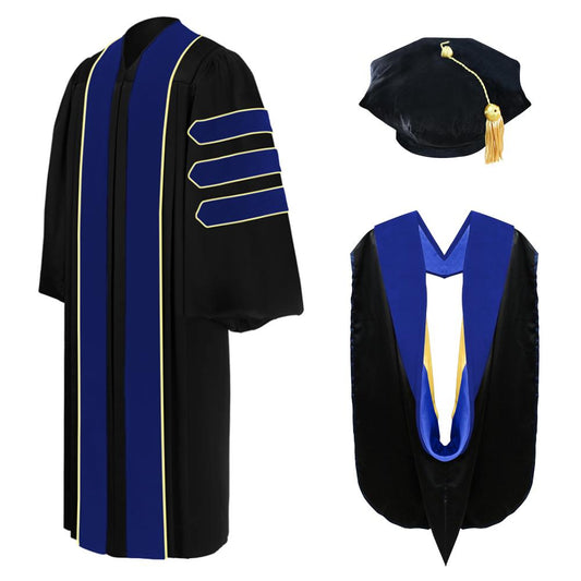 Deluxe PhD Doctoral Graduation Tam, Gown & Hood Package - PhD Blue - Canadian Gowns