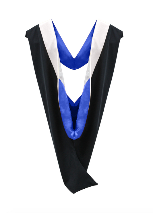 Deluxe Bachelors/Master Hood - White Velvet, Royal Blue & White