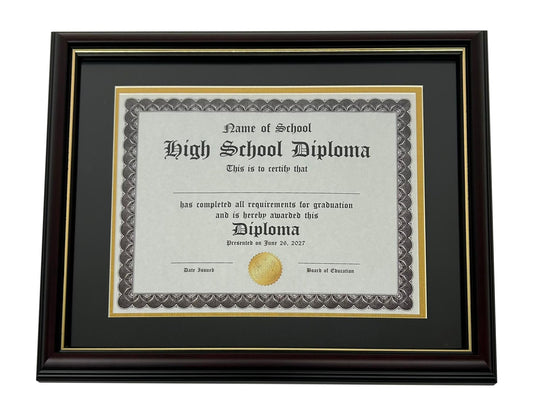 Graduation Diploma Frame in Real Wood Glossy Cherry with Gold Trim, Fits 8.5" x 11" or 11" x 14" Certificate