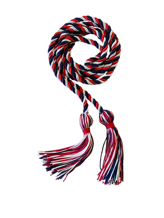 Red, Navy Blue and White Three Colour Graduation Honor Cord